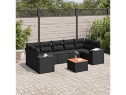 Conjunto de 8 sofás de jardín con cojines de mimbre sintético negro, Dkd Home Decor