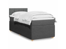 Cama Box Spring Con Colchón Tela Gris Oscuro 90x190 Cm
