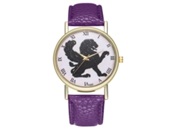Reloj De Cuarzo Unisex De Estilo Retro Con Correa De Cuero Artificial Morado