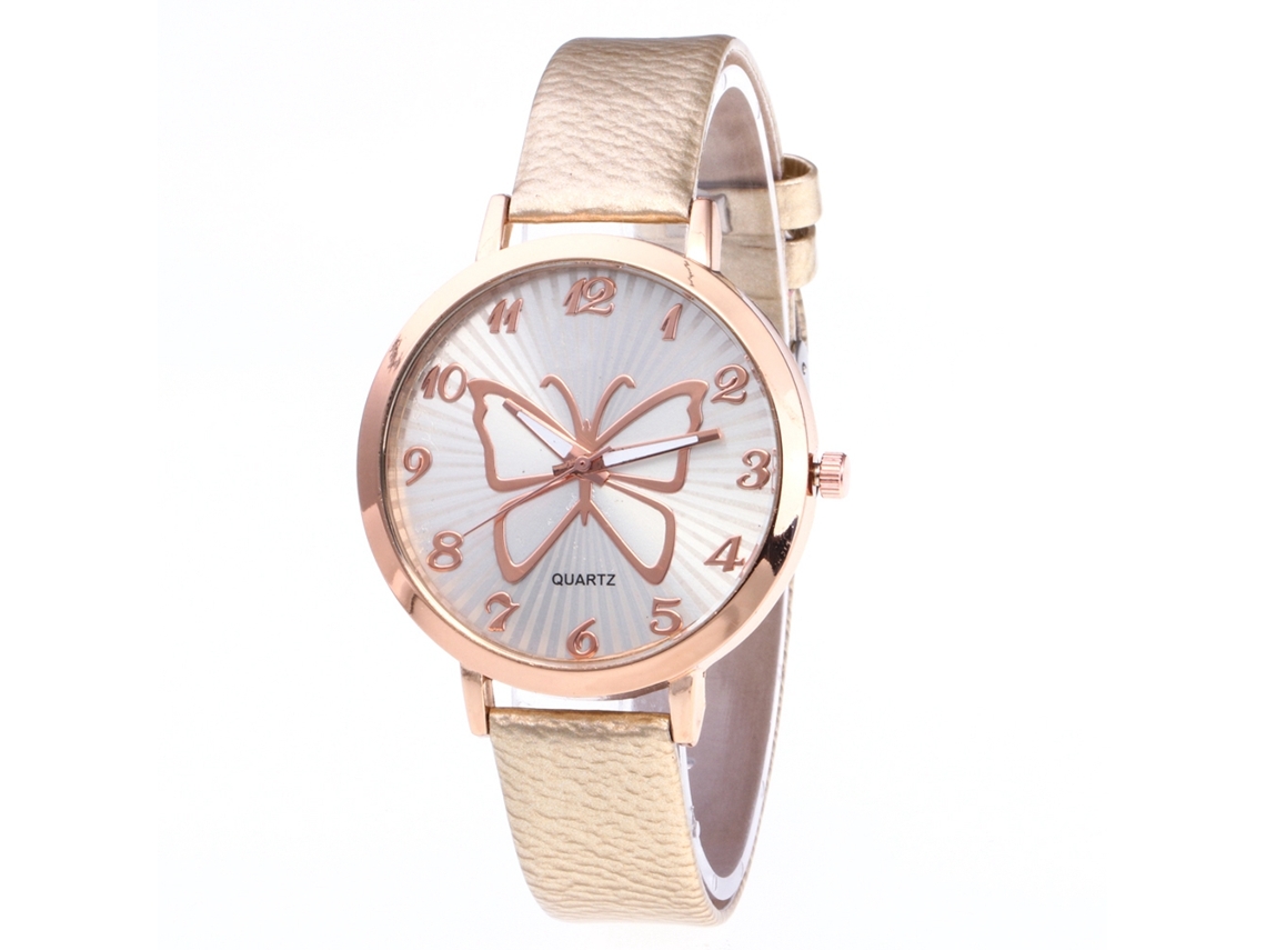 Reloj De Pulsera De Cuarzo Con Forma De Mariposa Para Mujer Zhoulianfa Con Correa De Pu Beige.