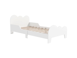 Cama Para Niños De +3 Años 140x70 Cm Tema De Nubes Estructura De Cama Infantil Con Barandilla Carga 80 Kg Blanco