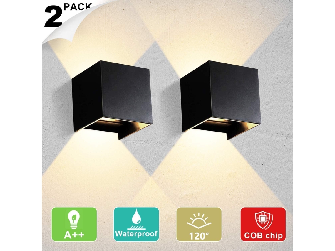 Conjunto De 2 Apliques Led Internos, 12w, À Prova D'água Ip65, Wall Washers Cob Com Ajuste De 120°, Preto, Branco Quente