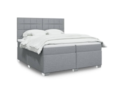 Cama Box Spring Con Colchón Tela Gris Claro 200x200 Cm