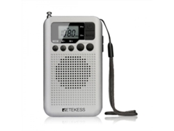 Radio FM/AM portátil con pantalla LCD, altavoz con ajuste digital, conector para auriculares y soporte para reloj Ushion