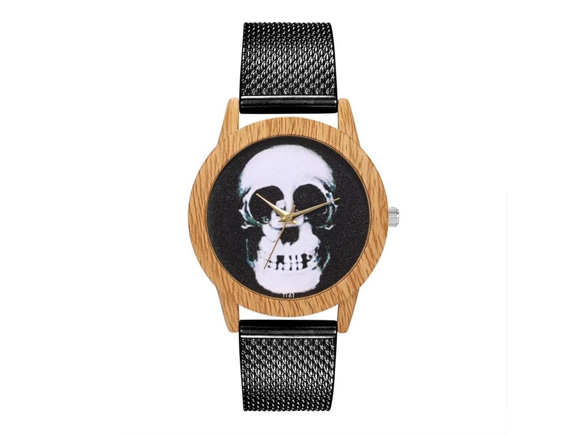 Reloj De Cuarzo Con Correa De Malla De Silicona Patrón Esqueleto Humano Para Niños Y Niñas (negro)