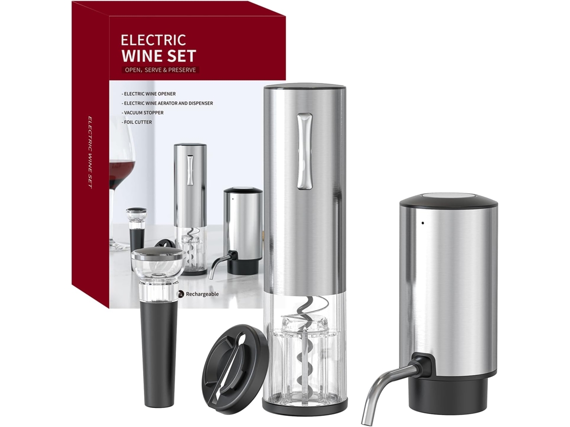 Abridor de botellas eléctrico 4 en 1, regalo para amantes del vino, ideal para fiestas en la cocina, plateado, chrui