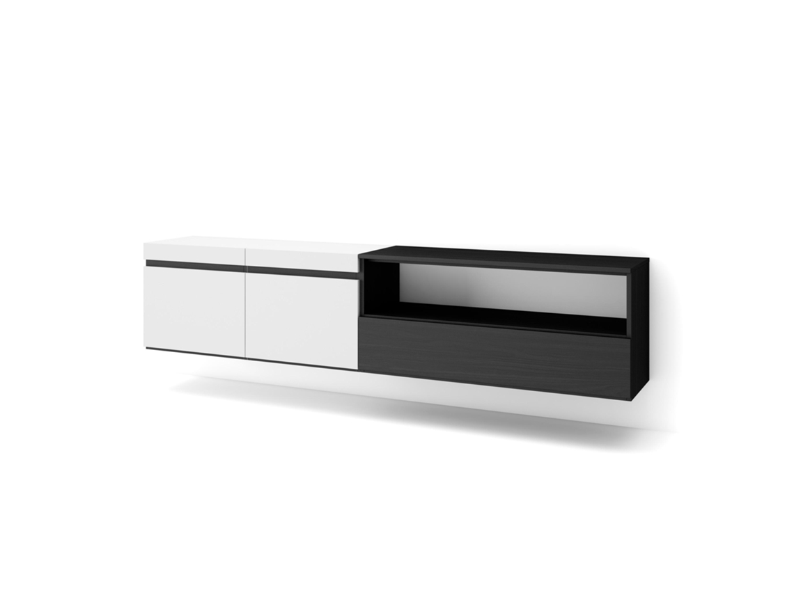 Mueble TV Televisión 200x45x35cm Para TV hasta 80 Colgado Suspendido Blanco y negro