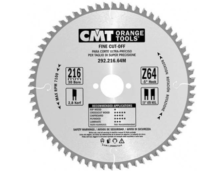 Sierras Circular CMT ORANGE TOOLS es para Cortes de Precisión, En Máquinas Portatiles Ø160 Z=40 - 292.160.40H