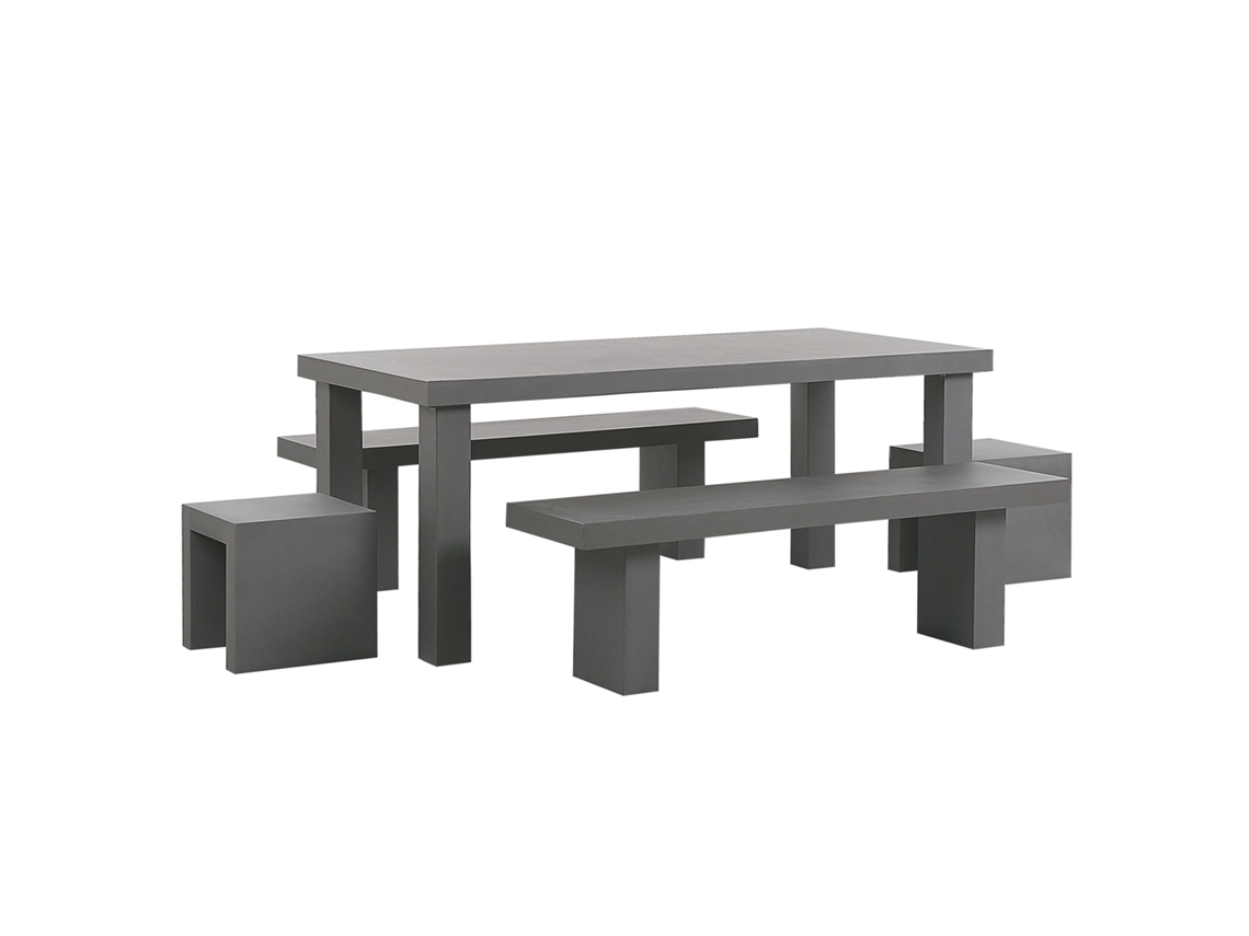 Conjunto de jardín de cemento reforzado mesa 2 bancos y 2 taburetes gris BELIANI Taranto