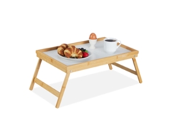 Tabuleiro Dobrável Relaxdays Para Cama, Com Pés, Para Pequeno-almoço, Bambu E Mdf, Hbt 23,5 X 63 X 31 Cm, Natural/branco