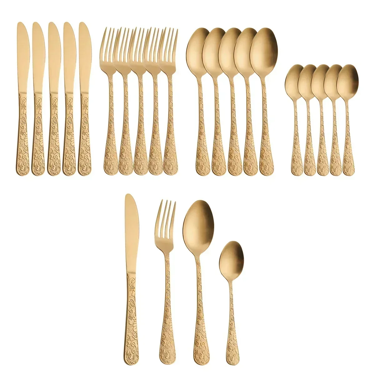(oro, 24 Piezas) Juego De Vajilla De Lujo De Acero Inoxidable, Estilo Retro De Alta Gama, Utensilios De Cocina
