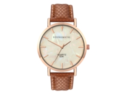 Reloj De Pulsera Unisex De Cuarzo Con Esfera Redonda Y Correa De Pu Blanca/marrón.