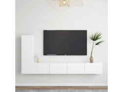 Conjunto de 3 muebles de TV con derivados de madera, blanco, DKD HOME DECOR