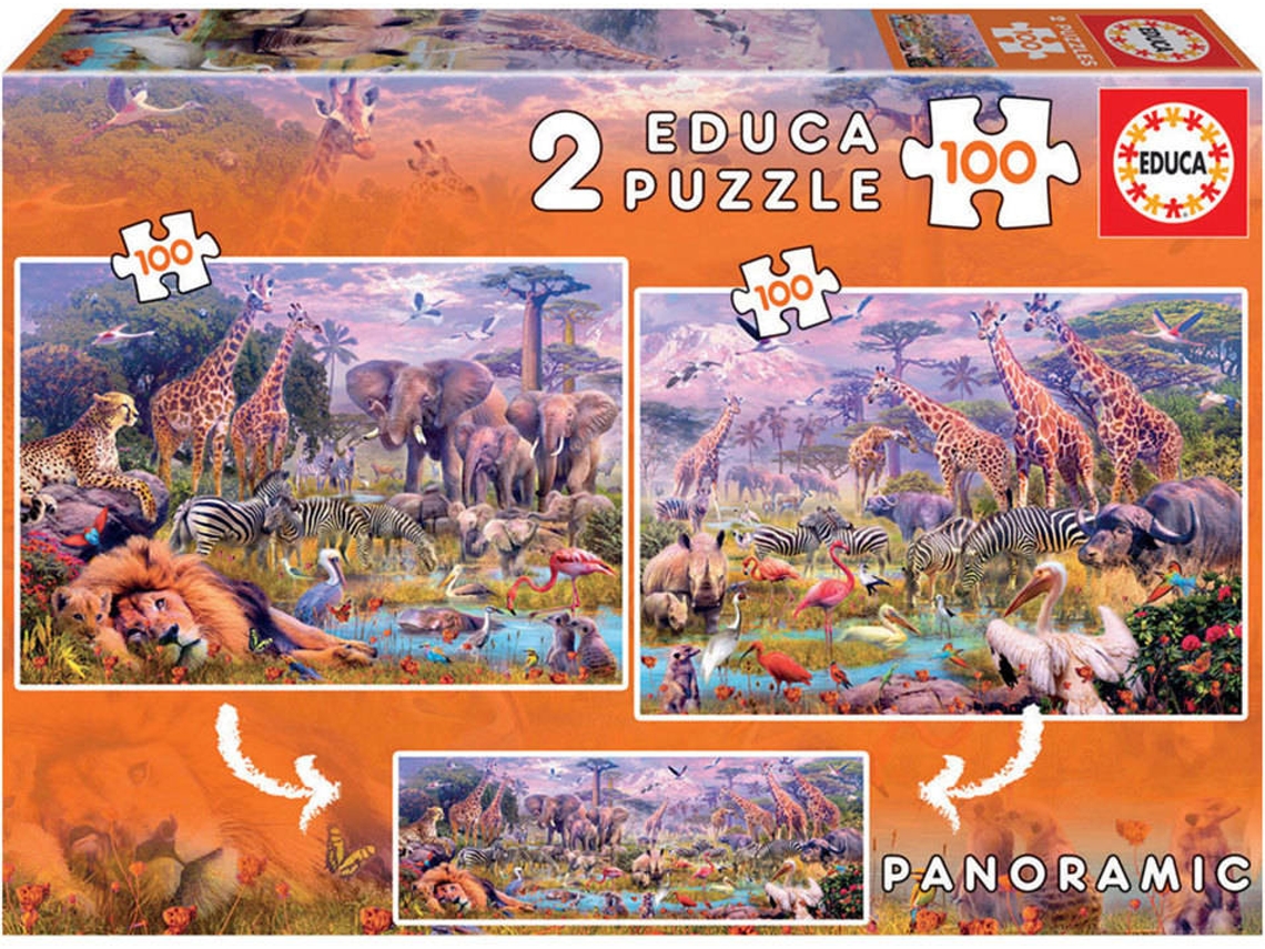Puzzle EDUCA Junior 2x100 Animales salvajes (Edad Mínima: 6 Años - 200 Piezas)