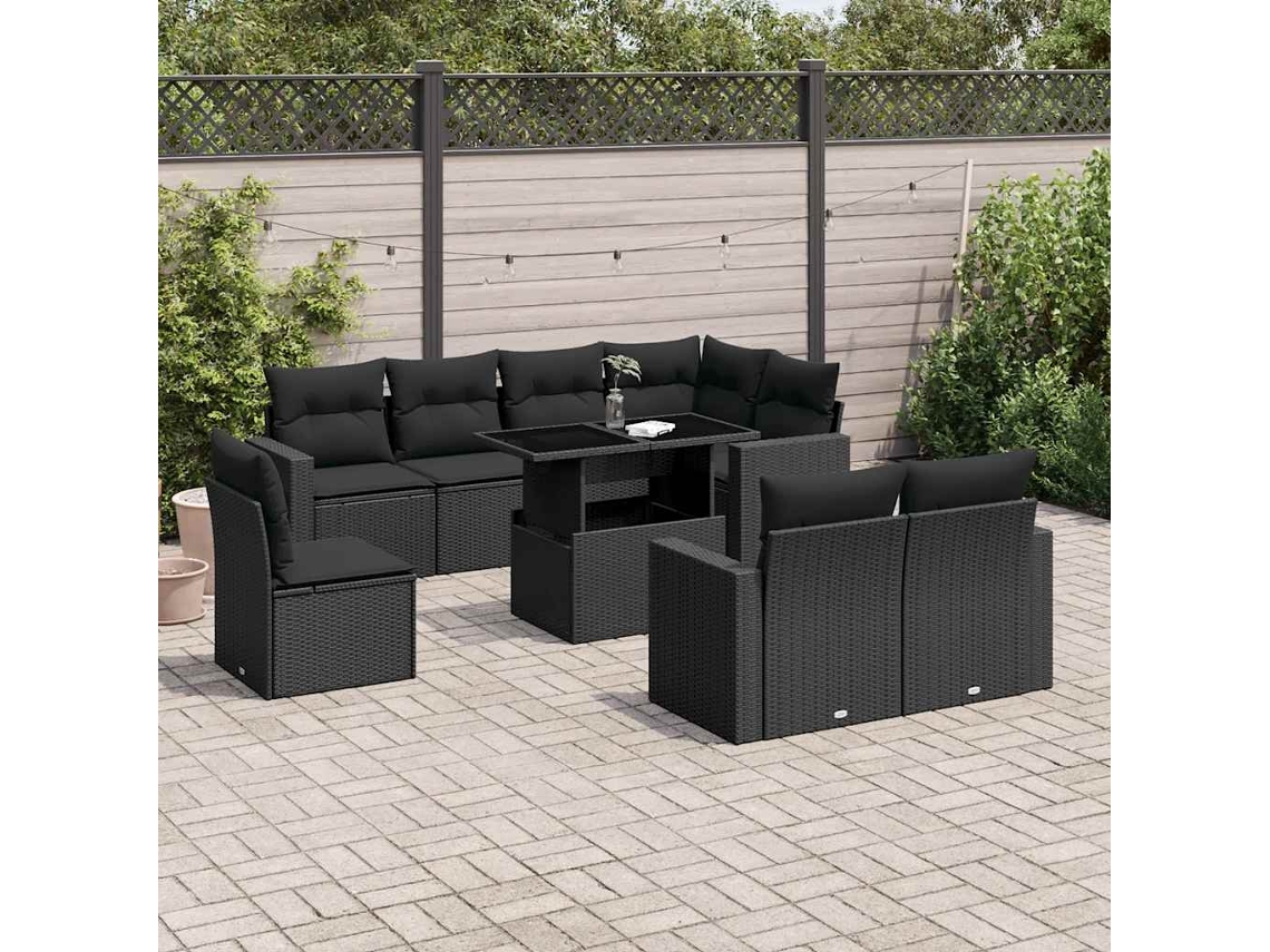 Conjunto de sofás de jardín de 9 piezas DKD Home Decor con cojines de mimbre negros