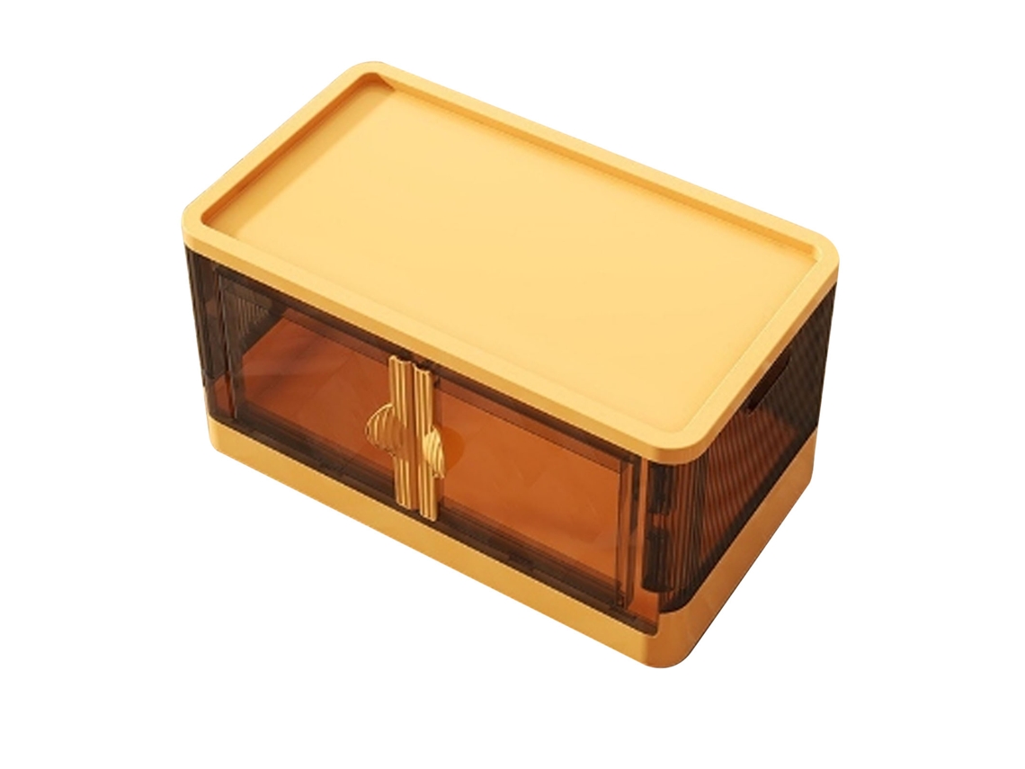 Caja De Almacenamiento Plegable Apilable Multifuncional Con Dos Puertas Y Tapa Amarilla.