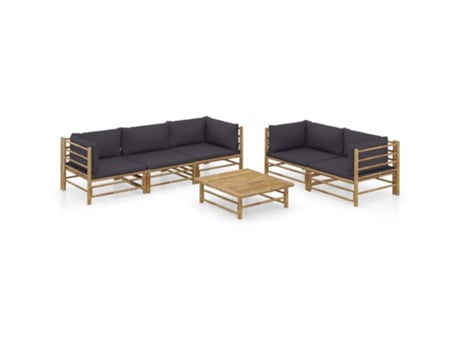 MAISON EXCLUSIVE Set de muebles de jardín 6 piezas bambú con cojines gris oscuro