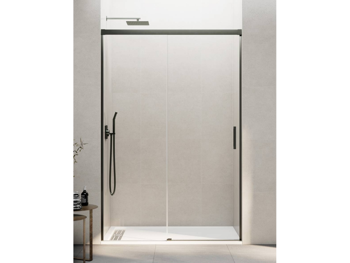 Mampara De Ducha Frontal 1+1 Thalassa (basic) 190 Cm Perfil Titanio Cristal Transparente