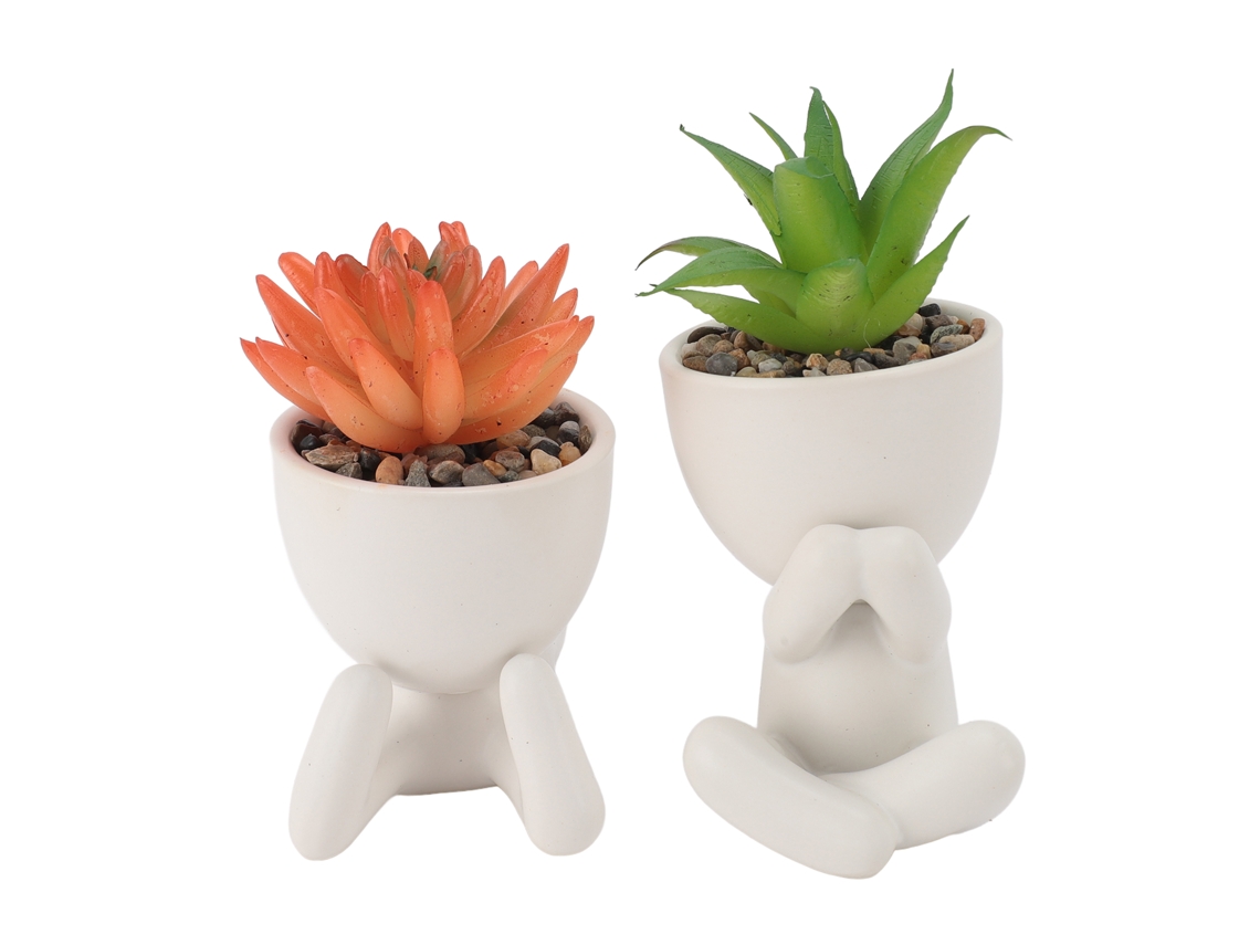 Rebe - 2 unidades de mini vasos artificiais fofos em formato de humano para decoração de casa e mesa, na cor branca.