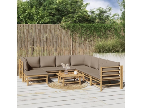 Conjunto 9 de muebles de jardín VIDAXL bambú y cojines gris taupé