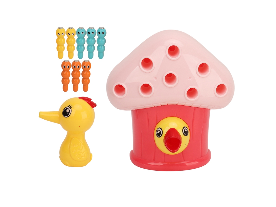 Juguete educativo interactivo con forma de pájaro carpintero para el desarrollo de habilidades.