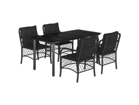 Conjunto 5 de muebles jardín VIDAXL con cojines ratán sintético negro