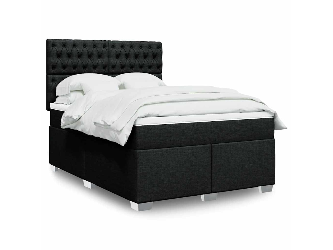 Cama Box Spring Con Colchón Tela Negro 140x190 Cm