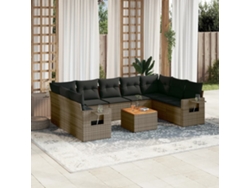 Conjunto de sofá de jardín de 10 piezas con cojines, ratán gris, DKD Home Decor