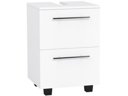 Mueble de baño con lavabo y cajón, compacto, de aglomerado, blanco.