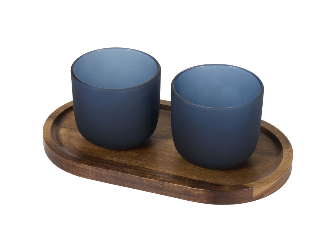 Set De Bandeja De Madera Y Vasos De Vidrio Acabado Mate "male"