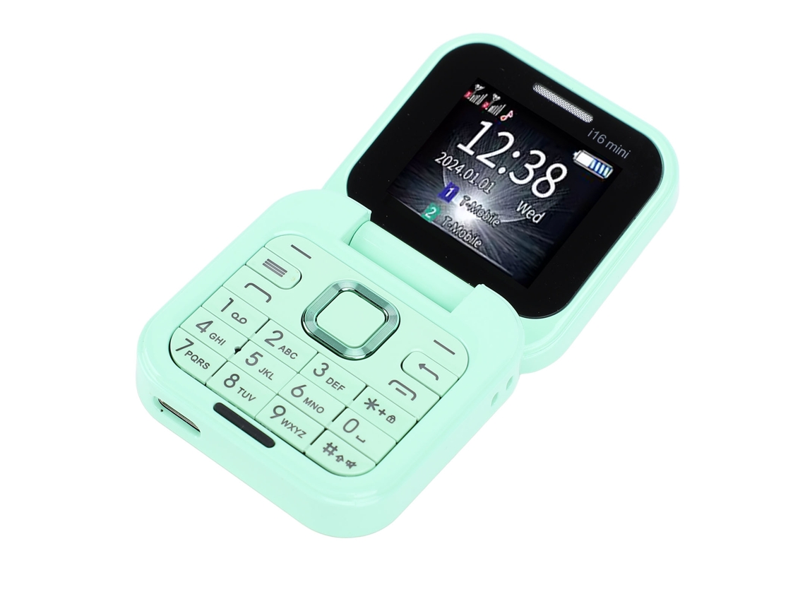 Celular Flip Pequeno Tela Dupla Interna E Externa Câmera Hd Lanterna Led Verde
