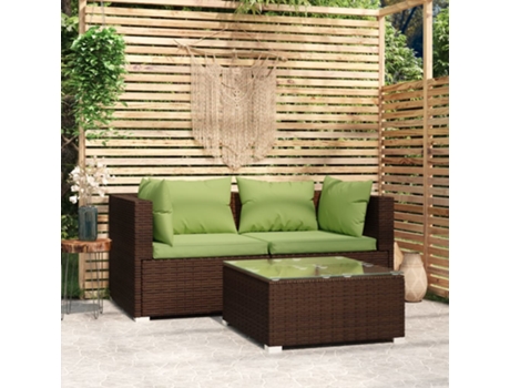 Conjunto 3 muebles de jardín VIDAXL y cojines ratán sintético marrón