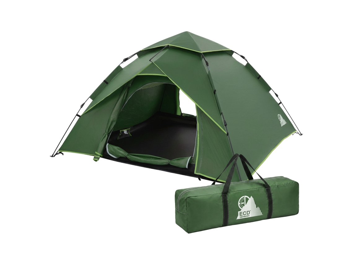 Tienda De Campaña Familiar 3-4 Personas, Verde, Impermeable Y Resistente Al Viento