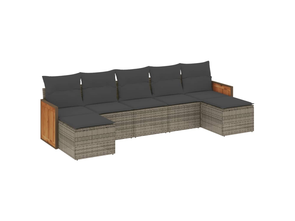 Maison Exclusive - Set De Sofás De Jardín 7 Piezas Con Cojines Ratán Pe Gris