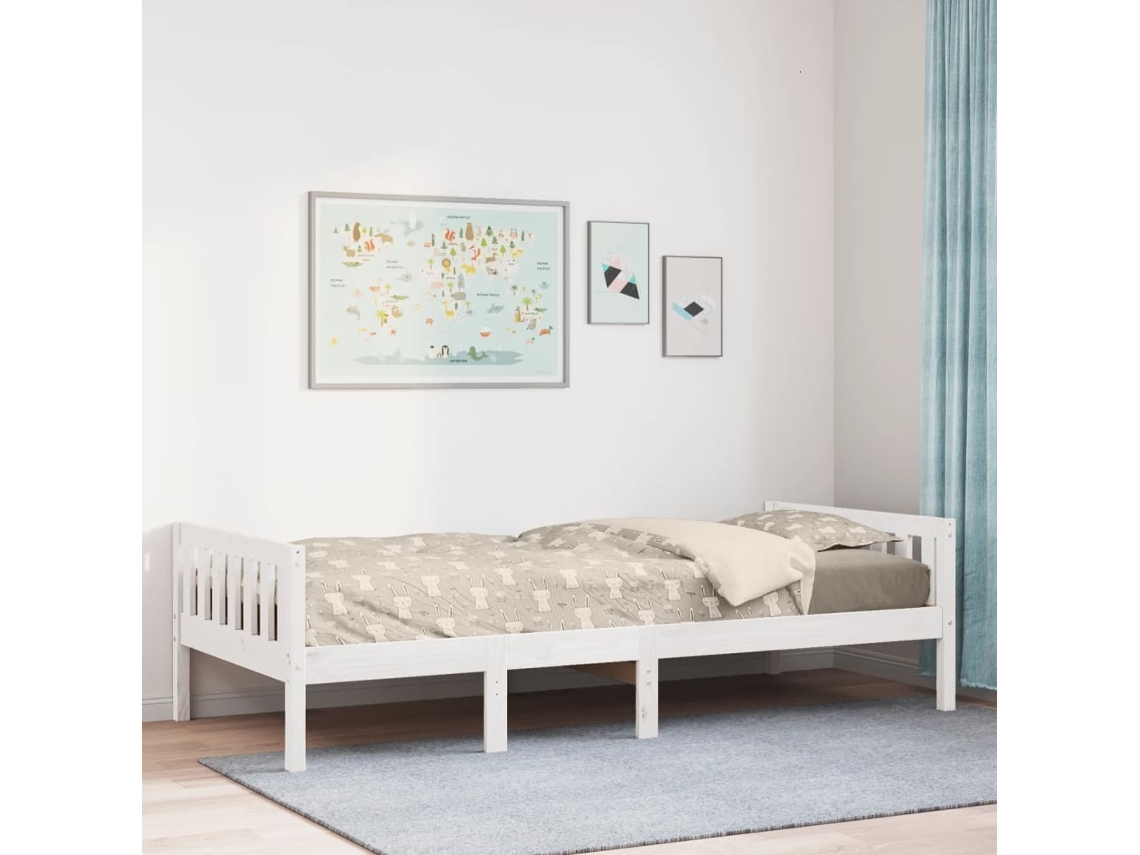 Cama Para Niños Sin Colchón Madera Maciza Pino Blanca 90x190 Cm