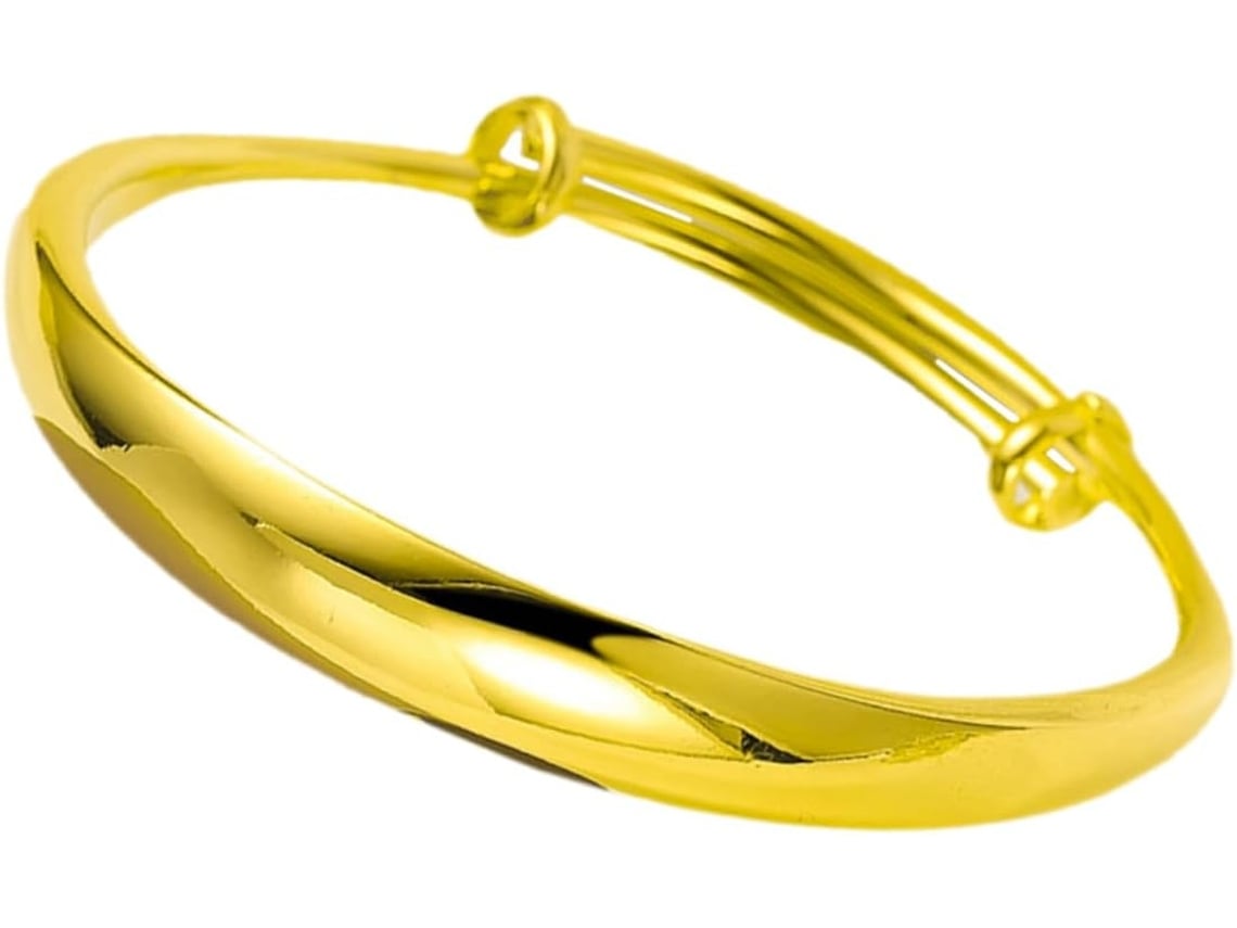 Pulseira Grossa E Lisa Em Latão Banhado A Ouro, Joia Feminina Simples, Estilo Bracelete, Acessório Elegante Para Casamento.
