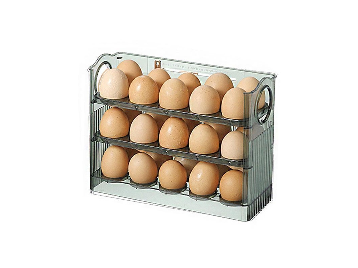 Estante Para Huevos De Refrigerador De 3 Niveles - Capacidad Para 30 Huevos, Diseño Abatible, Pet Ecológico