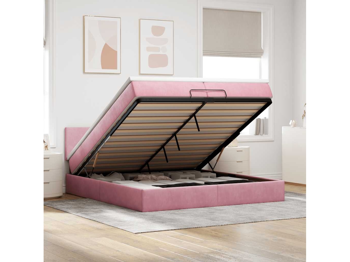 Estructura De Cama Otomana Colchones Terciopelo Rosa 200x200cm