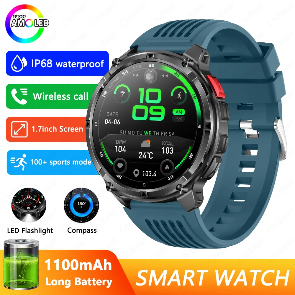 Reloj Inteligente (azul) Con Gps, Resistente Al Agua, Bluetooth Y Pantalla De 1,7 Pulgadas.
