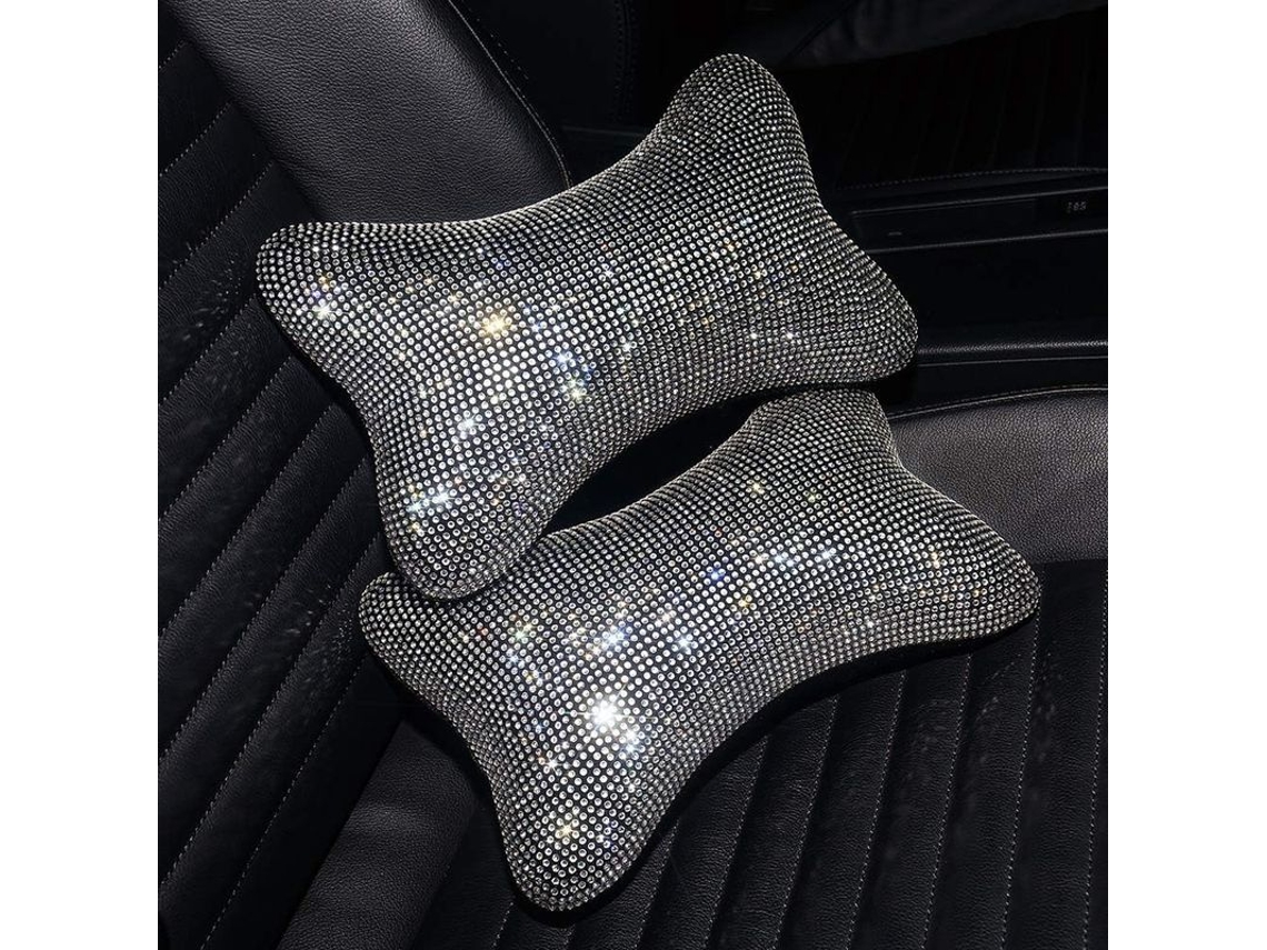 2026-40584-2 Almohadas Cervicales Para Coche Con Cristales Brillantes Apoyo Cuello Confortable Interior Mujer Negro
