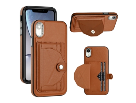 Funda Mobile Phone Cases Shockproof With Card para iPhone XR Piel Marrón