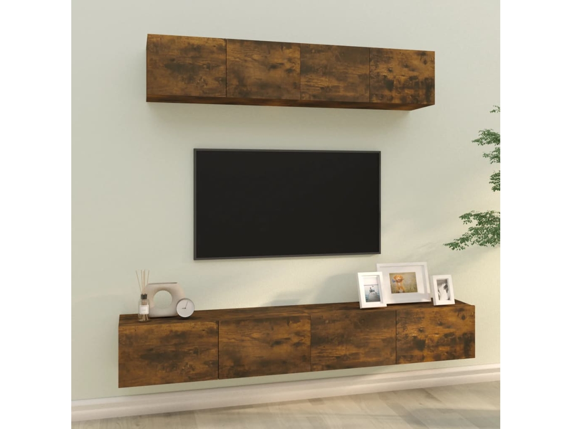 Pack Muebles de Armario Tv 4 Pzs Madera Procesada Roble Ahumado