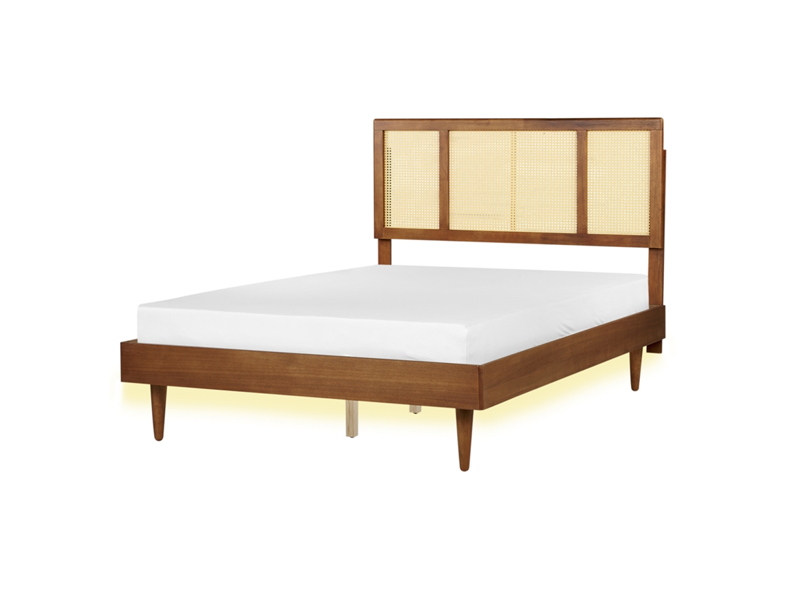 Cama LED BELIANI Auray de Madera de caucho Madera clara 145x204x149