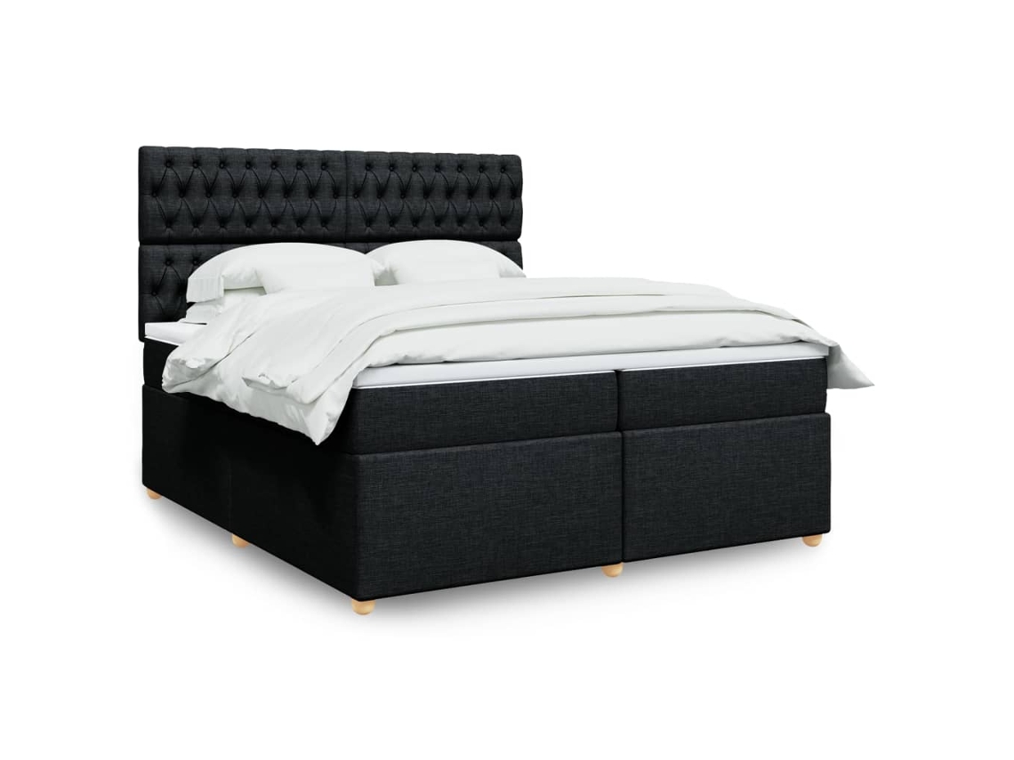 Cama Box Spring Con Colchón Tela Negro 200x200 Cm