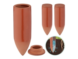 Relaxdays Conos De Riego Arcilla, Set De 3, 330 Ml, Autorriego Plantas Interior, Jardineras Balcón, Con Tapa, Terracota