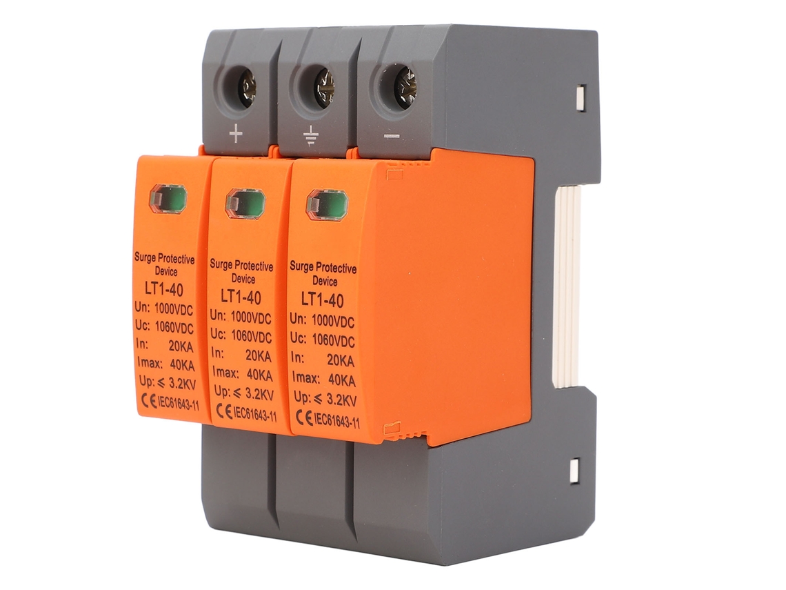 Protector Contra Sobretensiones Trifásico De 1000 V Cc, 20 Ka-40 Ka, Para Sistemas Fotovoltaicos Con Instalación En Riel De 35 Mm.