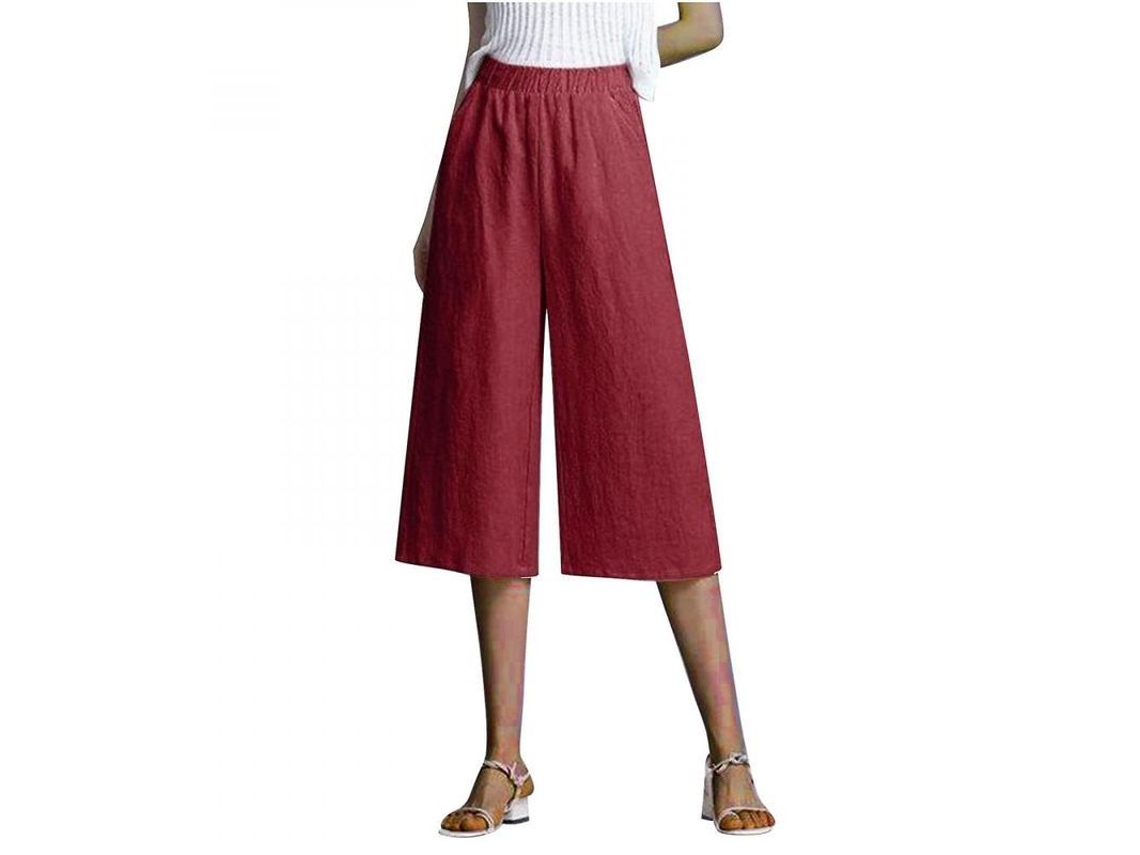 2026-pantalones Para Mulher De Algodão E Linho, Casuais Abertos De Cintura Alta Com Bolsos Para Verão Praia Ginásio L Rojo