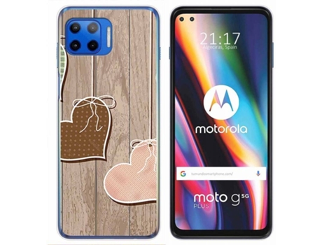 Carcasa Motorola Moto G 5G Plus TUMUNDOSMARTPHONE Corazones Madera Multicolor