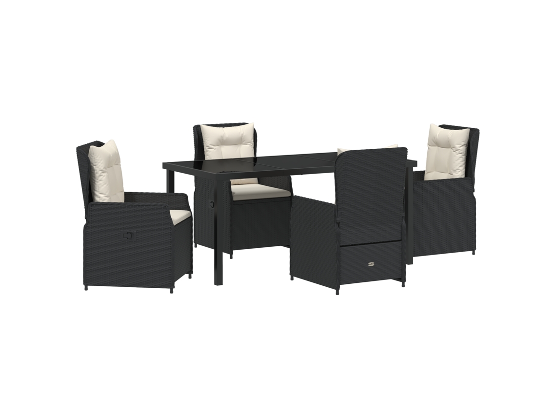 Conjunto de comedor de jardín Vidaxl de 5 piezas en ratán y poliéster negro