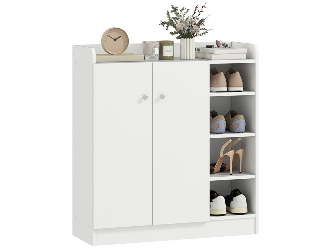 VPMKP - Zapatero Homcom 12 pares 4 compartimentos abiertos puerta doble estante ajustable 83x30x90 cm blanco PMM CAPITALI